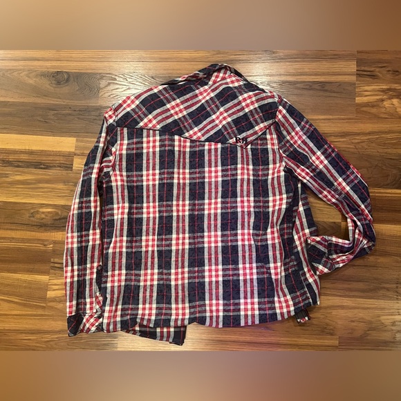 Rock Revival Men's Shirt Navy/Red Plaid Double Pockets Western Embroidered XL - Picture 6 of 6